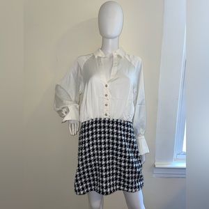 Fashion Nova Office Babe Satin Mini Dress Black/White Large Long Sleeve NWT